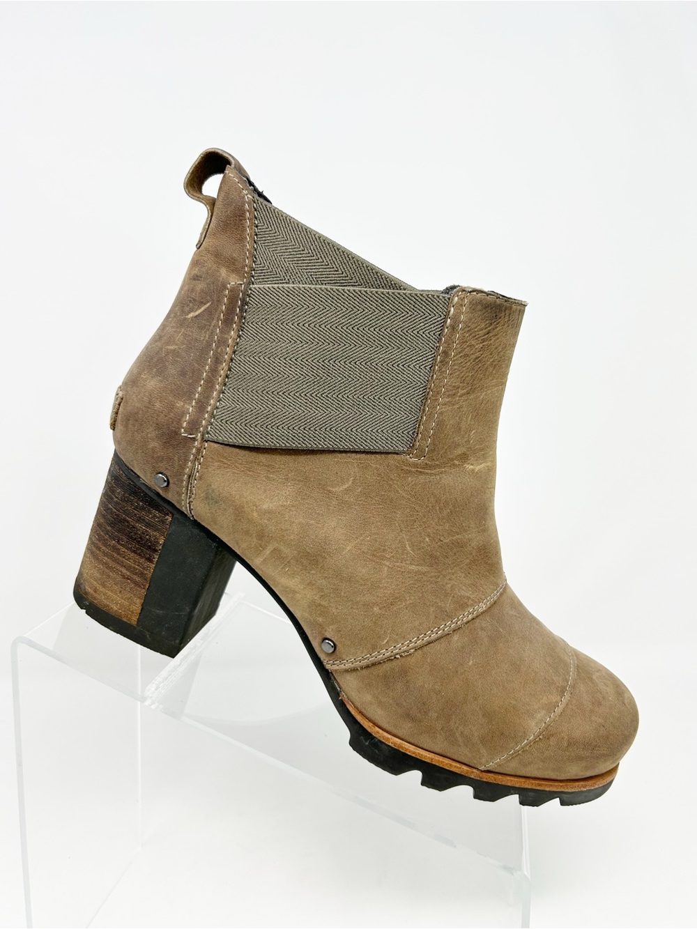 Sorel Addington Chelsea Womens Ankle Boots Brown Pull On Block Heel Lug Size 9